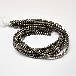 Pyrite Natural Pyrite Round Beads Strands, Grade A, 12mm, Hole: 1mm, about 33pcs/strand, 16 inch