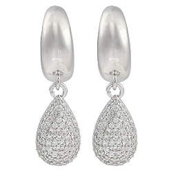 Платина Серьги-подвески в форме капли с прозрачным кубическим цирконием, латунные серьги-гвоздики для женщин, платина, 31x9 мм