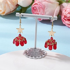 Красный Серьги-подвески из стеклянных бусин в форме звезды, с латунными и 304 нержавеющими крючками для сережек, золотые, красные, 48~51x16~17 мм