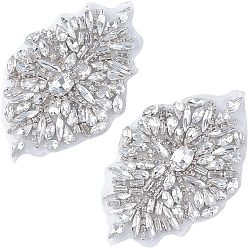 Kristall 2Stück Hotfix-Strass, Flecken aufbügeln, Abendschuhe Kleidungsstück Dekoration, Blume, Kristall, 105x65x7 mm