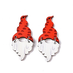 Santa Claus Большие подвески из тополя с принтом, Рождественская серия, Дед Мороз, 51x22x2.5 мм, отверстие : 1.6 мм