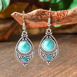 Teardrop Серьги-подвески из сплава и акрила в стиле бохо, античное серебро, слеза, 70x20 мм