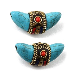 Turquoise Synthétique Turquoise synthétique et perles indonésiennes faites à la main, avec de la résine et du laiton non plaqué, forme de lingot, 21x48x19mm, Trou: 3mm