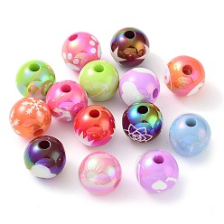 Mixed Color Printed Opaque Acrylic Beads, Round with Yin-yang Pattern, Mixed Color, 15.5x14.5mm, Hole: 4mm