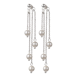 Серебро Серьги-гвоздики из натурального жемчуга спереди и сзади, серьги с кисточками и цепочками из сплава, серебряные, 72x6 мм
