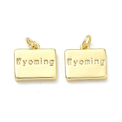 Настоящее золото 18K Латунные подвески, прямоугольник со словом "Вайоминг" (подвеска), долговечный, стойки покрытие, без свинца и без кадмия, реальный 18 k позолоченный, 13.5x15x3 мм, Перейти кольцо: 5x1 мм, 3 мм внутренним диаметром