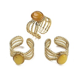 Топаз Нефрит Овальные кольца на палец с натуральным топазом и нефритом, ионное покрытие (ip) 304 манжеты из нержавеющей стали для женщин, регулируемый, 6 шт / комплект