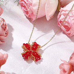 Красный Ожерелья с подвеской в виде клевера из стеклянных бусин, 304 ожерелья-цепочки из нержавеющей стали для женщин, золотые, красные, 17.91 дюйм (45.5 см)