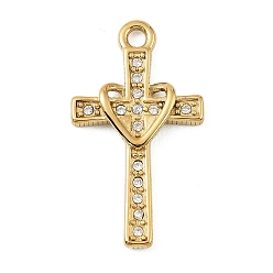 Кристалл 304 из нержавеющей стали горный хрусталь подвески, крест прелести, ионное покрытие (ip), реальный 18 k позолоченный, кристалл, 29.5x16.5x2.5 мм, отверстие : 2.5 мм