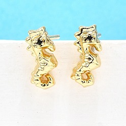 Sea Horse Латунь серьги, долговечный, без свинца и без кадмия, с черными кубического циркония, морской конек, 12x5.5 мм