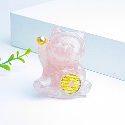 Розовый Кварц Украшение для дисплея кота состояния из смолы, с натуральной крошкой розового кварца внутри статуй для украшения домашнего офиса, 55x40x60 мм