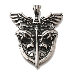 Античное Серебро 304 из нержавеющей стали большие кулоны, щит очарование, античное серебро, 52x44x6.5 мм, отверстие : 6x4 мм