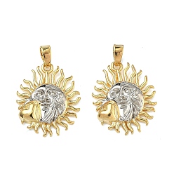 Настоящее золото 18K Латунные подвески, солнечные чары, стойки покрытие, долговечный, настоящее 18 к позолота и платина, 21x17x33.5 мм, отверстие : 4.5x2 мм
