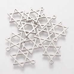 Нержавеющая Сталь Цвет Устойчивые к потускнению 201 подвески из нержавеющей стали, для евреев, звезда Давида, цвет нержавеющей стали, 16x12x1 мм, отверстие : 1.5 мм