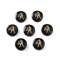 Весы Окрашенные в черный цвет синтетические бирюзовые бусины, с золотистыми латунными пластинами, плоский круглый с созвездиями, Весы, 15x4.5 мм, отверстие : 1 мм