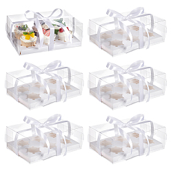 Белый 6 шт. складных бумажных коробок для хранения кексов с прозрачными крышками, с 1 рулонными полиэфирными лентами, белые, 26.5x18x10 см