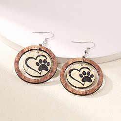 Плоский Круглый Деревянные серьги-подвески ко Дню святого Валентина, платина, плоско-круглые, 66x40 мм