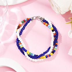 Белый Многорядные браслеты из стеклянных бусин для женщин, круглые, белые, 7-3/4~7-7/8 дюйм (19.7~20.1 см)