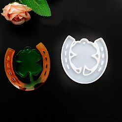 Белый DIY силиконовые формы для кулона, формы для литья смолы, инструменты для производства глиняных ремесел, клевер, белые, 71x73x6 мм, отверстие : 2.5 мм