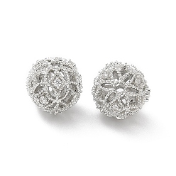 Платина Латунные бусины, с четким кубического циркония, без кадмия, без никеля и без свинца, круглые, платина, 9.5 мм, отверстие : 1.2 мм