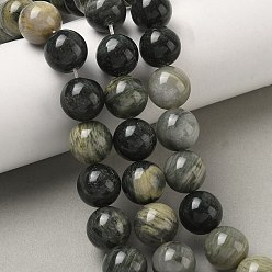 Rutilated Кварц Нити из бусин рутилированного кварца с натуральным зеленым кроличьим мехом, круглые, 14~14.5 мм, отверстие : 1.4 мм, около 28~30 шт / нитка, 15.47~16.65'' (39.3~42.3 см)