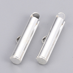 Silver Brass Slide On End Clasp Tubes, Slider End Caps, Cadmium Free & Nickel Free & Lead Free, Silver Color Plated, 6x20x4mm, Hole: 1x3mm, Inner Diameter: 3mm
