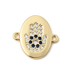 Настоящее золото 18K Овальный подвесной шарм из латуни с микропаве, прозрачными и синими кубическими циркониями, символизирующий религиозную тематику, и соединительным элементом в виде руки Хамса., ссылки на религию, долговечный, стойки покрытие, без свинца и без кадмия, реальный 18 k позолоченный, 20x20x2 мм, отверстие : 1.7 мм