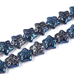 Стально-синий Гальванизируйте прозрачное стекло бисер нитей, звезда, стальной синий, 17~17.5x18~18.5x9~9.5 мм, отверстие : 1 мм, около 40 шт / нитка, 25.20 дюйм (64 см)