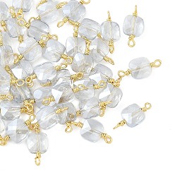 Светлый Стально-синий Стеклянные граненые квадратные соединительные подвески, с петлями из латунной проволоки, реальный 18 k позолоченный, стойки покрытие, долговечный, светло-стальной синий, 14x6x4.5 мм, отверстие : 1.2~1.4 мм