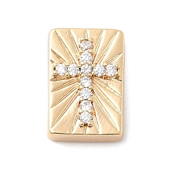 Настоящее золото 18K Латунные микро проложить кубического циркония бусы, прямоугольник с крестом, реальный 18 k позолоченный, 14.5x10x14.5 мм, отверстие : 2.5x1.5 мм