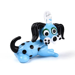 Светло-Голубой Подвески лэмпворк ручной работы, амулеты в виде пятнистых собак, Небесно-голубой, 27~31.5x34~37.5x17.5~18.5 мм, отверстие : 3.5~4.5x3.5~4 мм