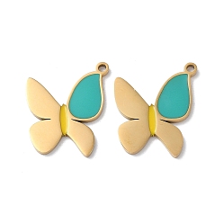 Золотой Ионное покрытие (ip) 304 подвески из нержавеющей стали, с эмалью, очарование бабочки, золотые, 21.5x17.5x1.5 мм, отверстие : 1.6 мм