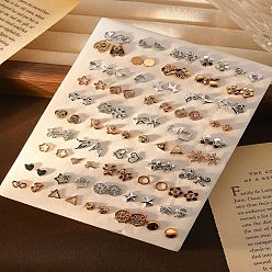 Платиновый & Золотой 50пары комплектов сережек-гвоздиков из сплава со стразами, разнообразные, платиной и золотом, 150x110 мм