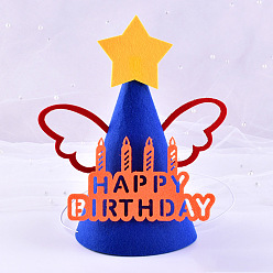 Blue Star & Wing Cloth Party Hats Cone, for Kids Birthday Party Decorations Supplies, Blue, 120x185mm