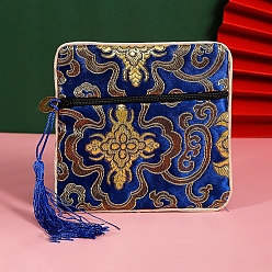 Фиолетовый Мешочки на молнии из полиэстера с цветочным принтом для хранения ювелирных изделий, с кистями, квадратный, фиолетовые, 12x12 см