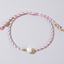 чертополох Плетеные браслеты из бусин натурального пресноводного жемчуга, плетеные браслеты из хлопкового шнура для женщин, чертополох, внутренний диаметр: 11 дюйм (28 см)