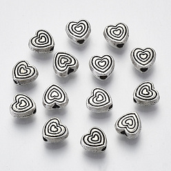 Plata Antigua Abalorios de aleación de estilo tibetano, corazón, sin plomo y cadmio, plata antigua, 6x6x3 mm, agujero: 1.6 mm, Sobre 2400 unidades / 1000 g