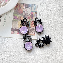 Lilac Alloy Rhinestone Pendant, Cute Cat Shaped Charms, Silver, Lilac, 10x8mm