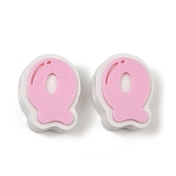 Letter Q Cuentas de plástico europeo, abalorios de grande agujero, rosa, letra q, 17.5~18x8~20x8 mm, agujero: 4.5 mm