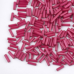 Medium Violet Red Glass Bugle Beads, Round Hole, Opaque Colours, Medium Violet Red, 6~7x1.5~2mm, Hole: 0.8mm, about 10000pcs/bag