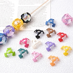 Mixed Color Spray Painted Acrylic Beads Caps, 3 Petals, Mixed Color, 16x8mm