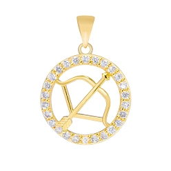 Sagitario Micro latón allanan colgantes cúbicos del zirconia, colgante redondo plano con constelación, real 18 k chapado en oro, Sagitario, 16 mm