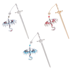 (52) Непрозрачная лаванда 3 шт 3 цвета акриловый дракон с цинковым сплавом меч подвеска закладки, с латунным кабельных цепей, платина, разноцветные, 388 мм, 1 шт / цвет