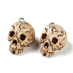 Skull Skull Theme Opaque Resin Pendants, with Platinum Iron Loop, Skull Charm, 17x22x16mm, Hole: 2mm