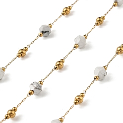 Говлит Ионное покрытие (ip) 304 цепи из нержавеющей стали, с естественным Howlite, пайки, без кадмия и без свинца, с катушкой, 2~6 мм