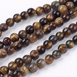 Перу Естественно тигровый глаз круглый шарик нити, 6 мм, отверстие : 1 мм, около 59~62 шт / нитка, 15 дюйм