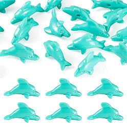 Turquoise Moyen 20 pièces de perles sculptées en corail synthétique, teint, dauphin, turquoise moyen, 23x9x12mm, Trou: 1mm