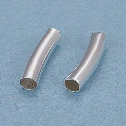 Посеребрённый Бисера латунной трубки, долговечный, изогнутые бусины, трубка, 925 серебро покрытием, 12x2.5 мм, отверстие : 2 мм