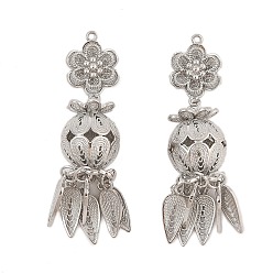 Платинированный Латунные большие кулоны, без кадмия, без никеля и без свинца, филигрань свисающий длинный капля кисточка цветок, Реальная платина, 55x14 мм, отверстие : 1.2 мм
