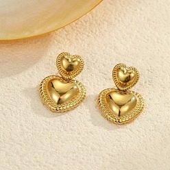 Сердце 304 из нержавеющей стали болтаться серьги, золотые, сердце, 30x20 мм